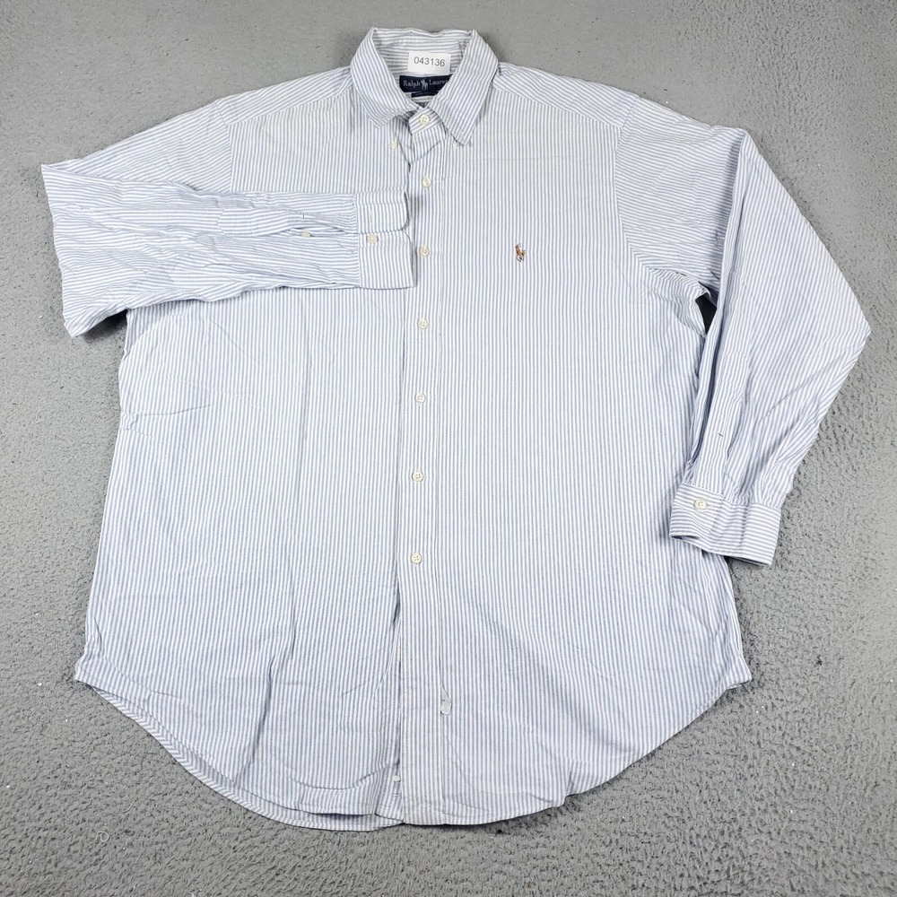 Ralph Lauren Mens 16.5 Blue Striped Dress Button Up Shirt Long Sleeve Regular